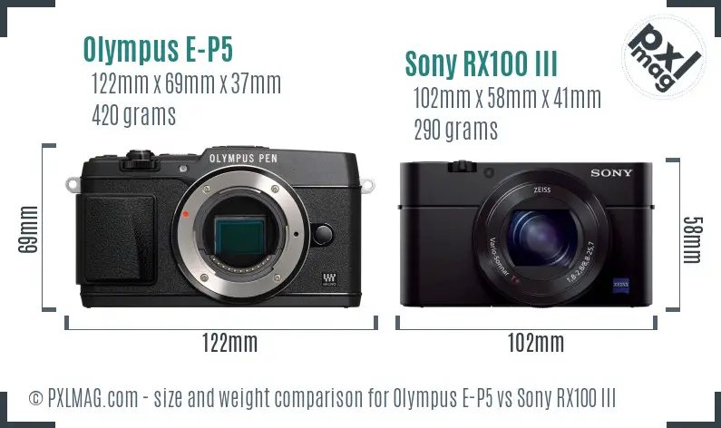 Olympus E-P5 vs Sony RX100 III size comparison