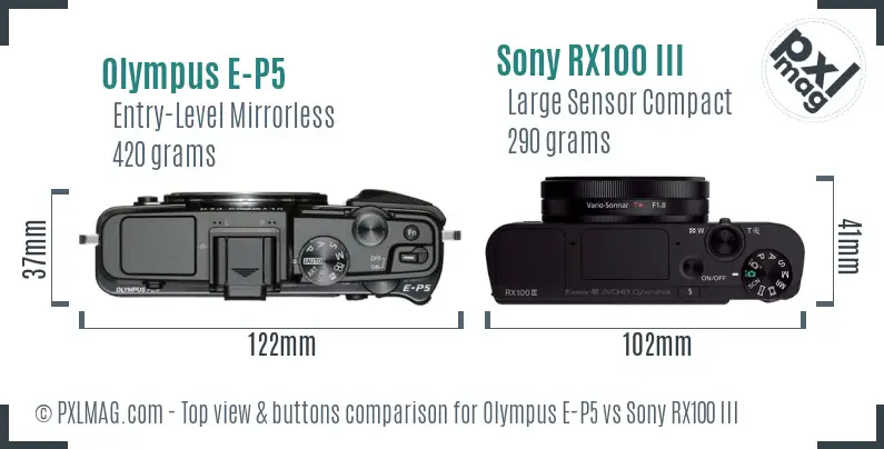 Olympus E-P5 vs Sony RX100 III top view buttons comparison