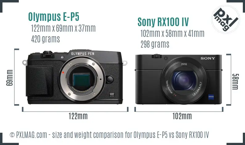 Olympus E-P5 vs Sony RX100 IV size comparison