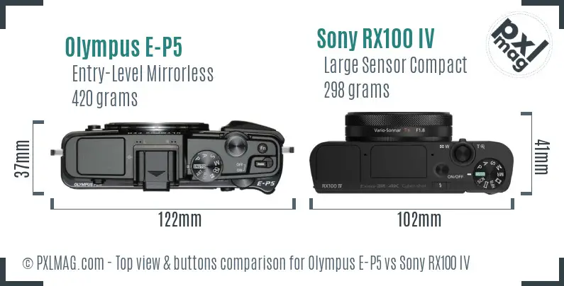 Olympus E-P5 vs Sony RX100 IV top view buttons comparison