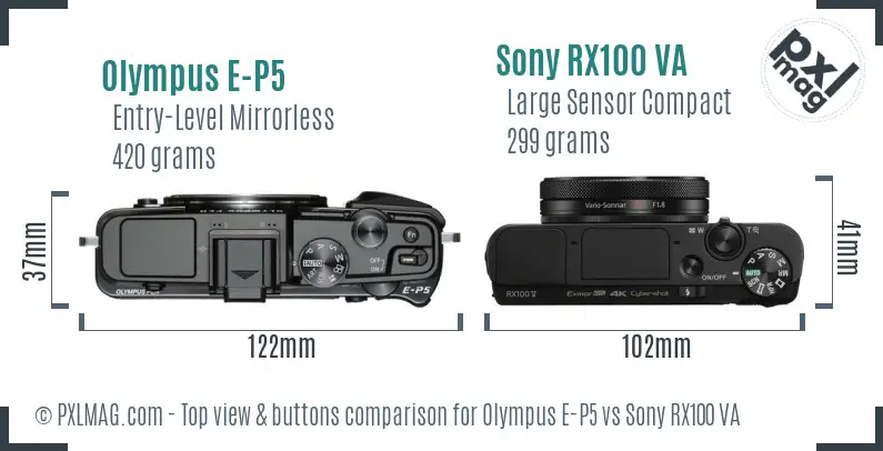 Olympus E-P5 vs Sony RX100 VA top view buttons comparison