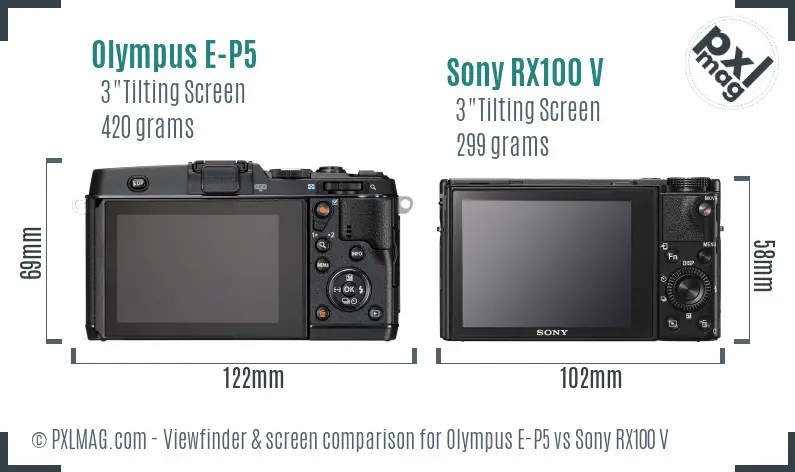 Olympus E-P5 vs Sony RX100 V Screen and Viewfinder comparison