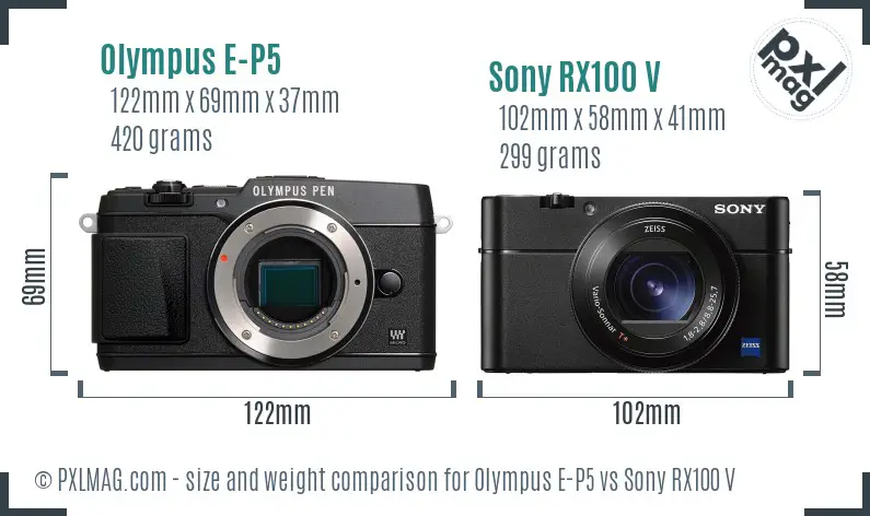 Olympus E-P5 vs Sony RX100 V size comparison