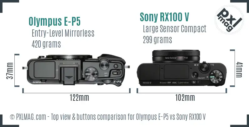Olympus E-P5 vs Sony RX100 V top view buttons comparison