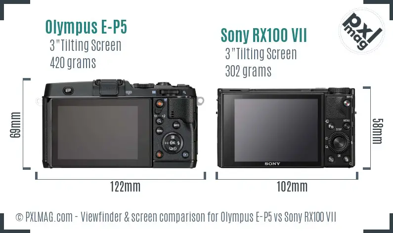 Olympus E-P5 vs Sony RX100 VII Screen and Viewfinder comparison