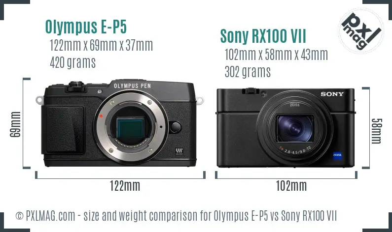 Olympus E-P5 vs Sony RX100 VII size comparison Olympus E-P5 vs Sony RX100 VII size comparison