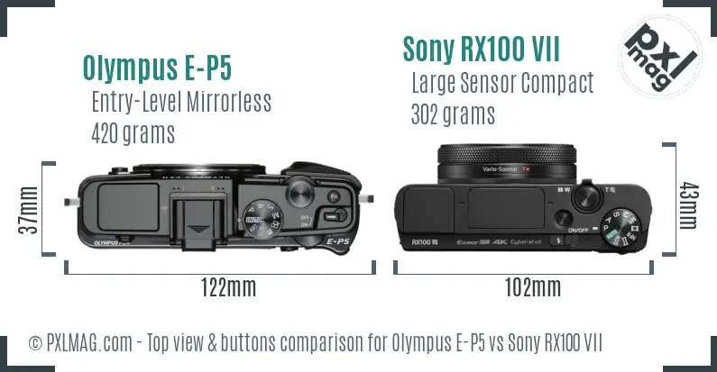 Olympus E-P5 vs Sony RX100 VII top view buttons comparison