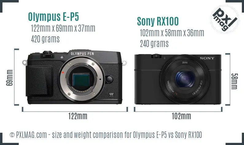 Olympus E-P5 vs Sony RX100 size comparison