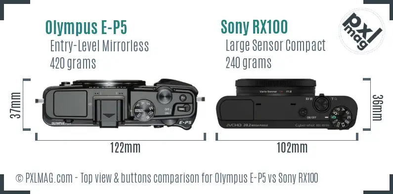 Olympus E-P5 vs Sony RX100 top view buttons comparison