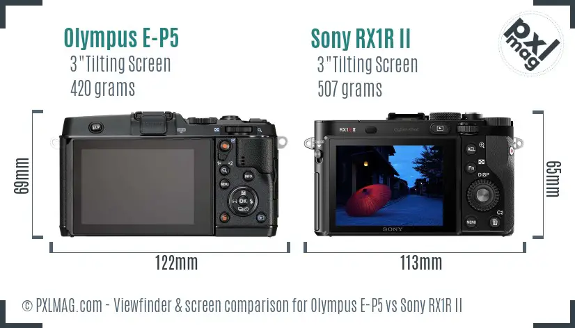 Olympus E-P5 vs Sony RX1R II Screen and Viewfinder comparison