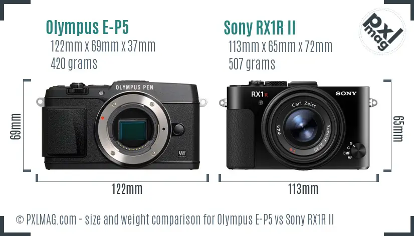 Olympus E-P5 vs Sony RX1R II size comparison