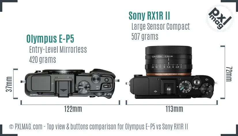 Olympus E-P5 vs Sony RX1R II top view buttons comparison