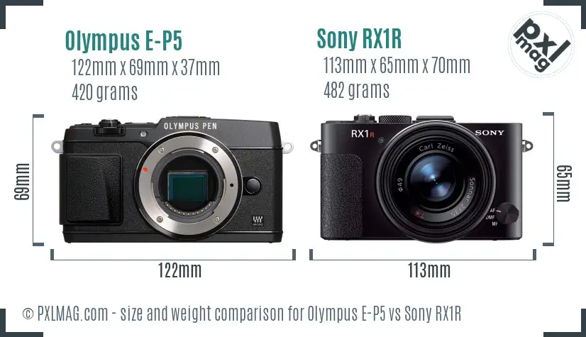 Olympus E-P5 vs Sony RX1R size comparison