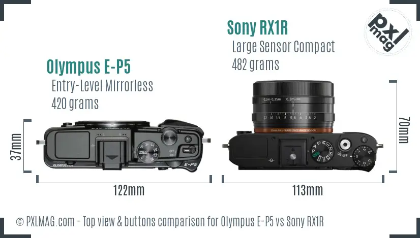 Olympus E-P5 vs Sony RX1R top view buttons comparison