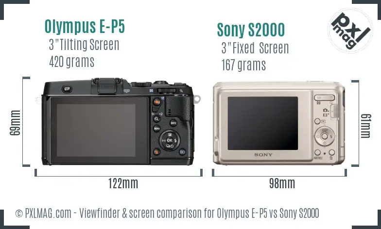 Olympus E-P5 vs Sony S2000 Screen and Viewfinder comparison