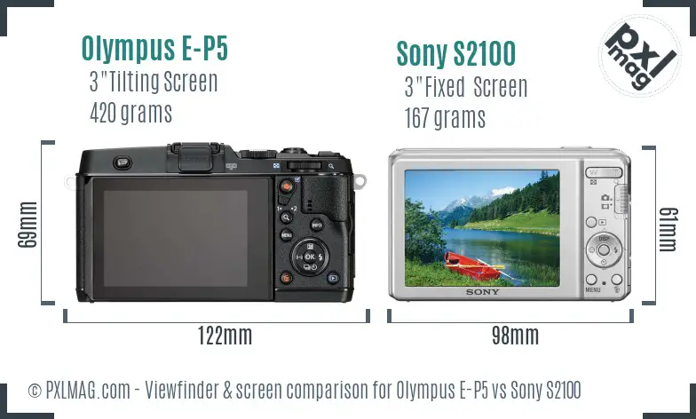 Olympus E-P5 vs Sony S2100 Screen and Viewfinder comparison