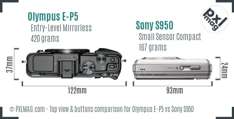 Olympus E-P5 vs Sony S950 top view buttons comparison