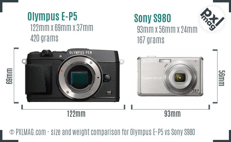 Olympus E-P5 vs Sony S980 size comparison