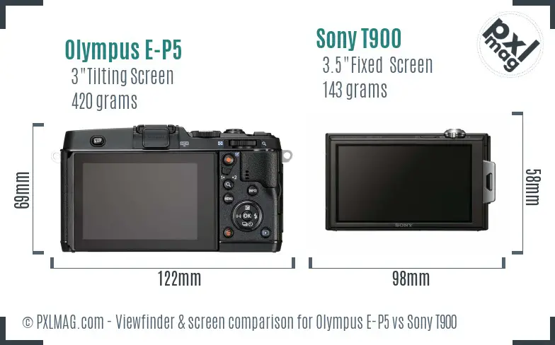 Olympus E-P5 vs Sony T900 Screen and Viewfinder comparison Olympus E-P5 vs Sony T900 Screen and Viewfinder comparison