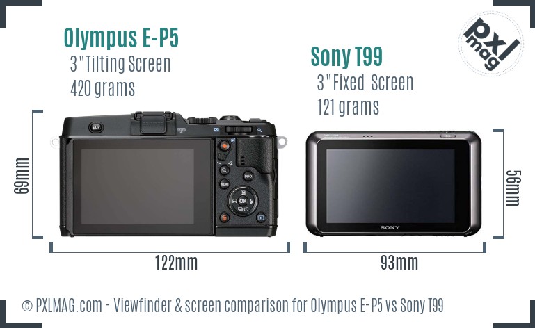 Olympus E-P5 vs Sony T99 Screen and Viewfinder comparison