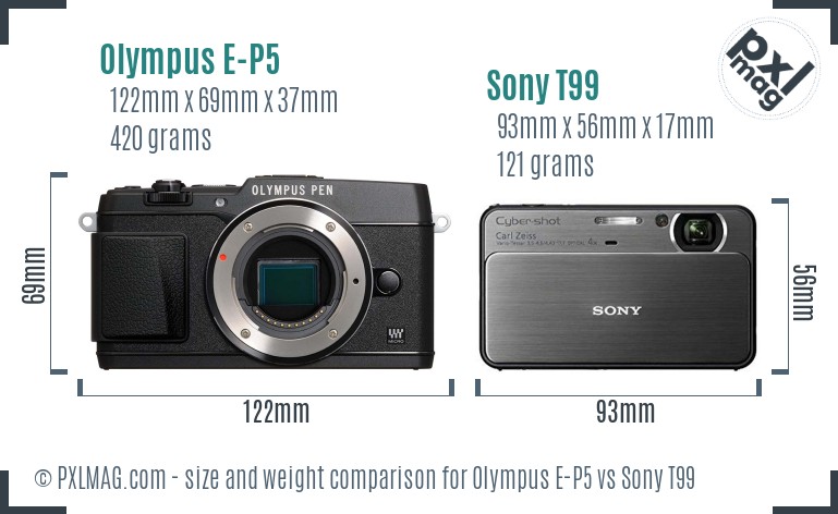 Olympus E-P5 vs Sony T99 size comparison Olympus E-P5 vs Sony T99 size comparison