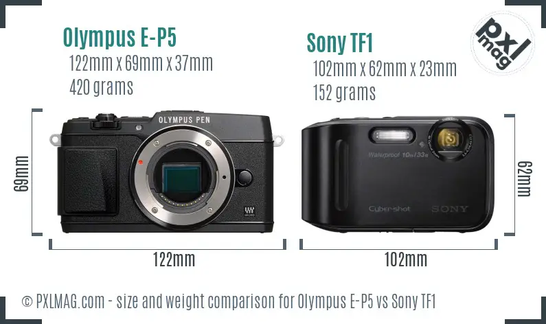 Olympus E-P5 vs Sony TF1 size comparison Olympus E-P5 vs Sony TF1 size comparison