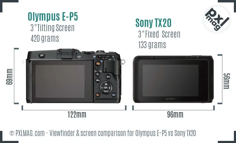 Olympus E-P5 vs Sony TX20 Screen and Viewfinder comparison Olympus E-P5 vs Sony TX20 Screen and Viewfinder comparison