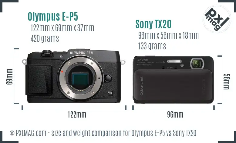 Olympus E-P5 vs Sony TX20 size comparison Olympus E-P5 vs Sony TX20 size comparison