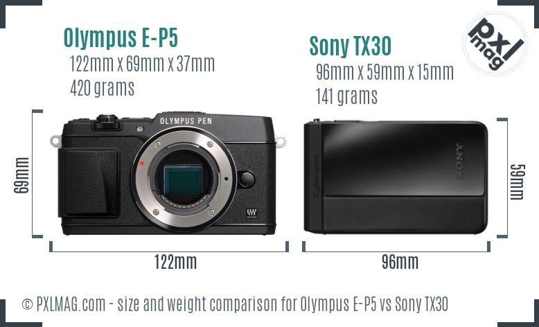 Olympus E-P5 vs Sony TX30 size comparison Olympus E-P5 vs Sony TX30 size comparison