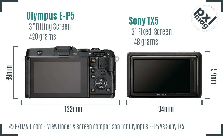 Olympus E-P5 vs Sony TX5 Screen and Viewfinder comparison