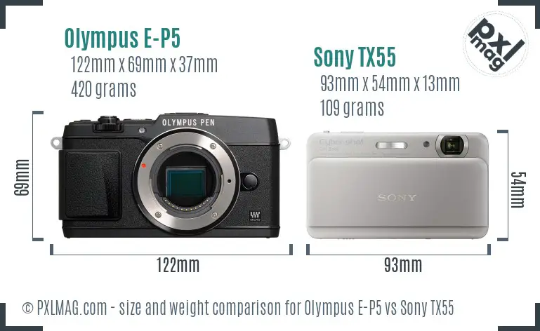 Olympus E-P5 vs Sony TX55 size comparison Olympus E-P5 vs Sony TX55 size comparison