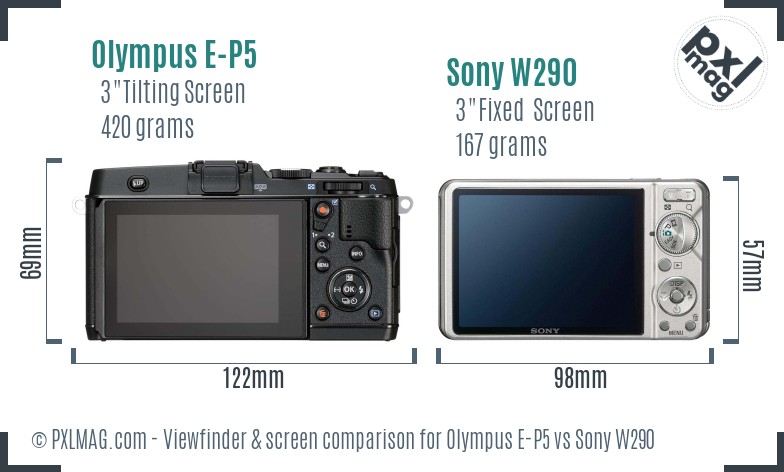 Olympus E-P5 vs Sony W290 Screen and Viewfinder comparison