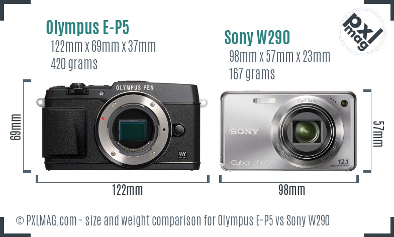 Olympus E-P5 vs Sony W290 size comparison Olympus E-P5 vs Sony W290 size comparison