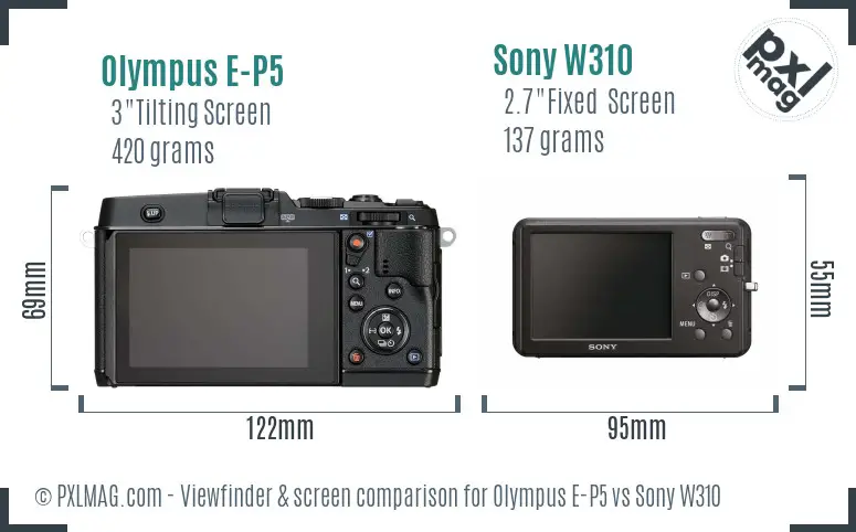 LCD screen and interface comparison of Olympus E-P5 and Sony W310