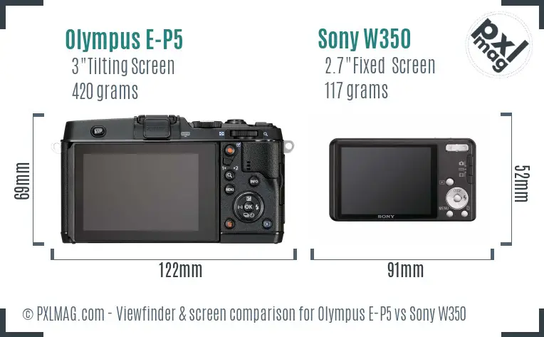 Olympus E-P5 vs Sony W350 Screen and Viewfinder comparison Olympus E-P5 vs Sony W350 Screen and Viewfinder comparison