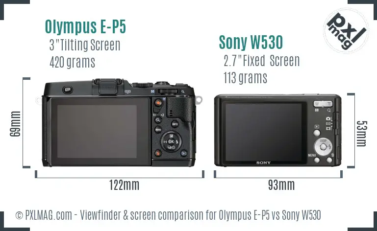 Olympus E-P5 vs Sony W530 Screen and Viewfinder comparison