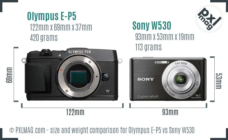 Olympus E-P5 vs Sony W530 size comparison