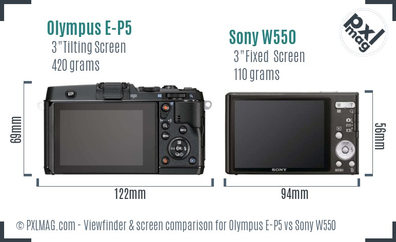 Olympus E-P5 vs Sony W550 Screen and Viewfinder comparison