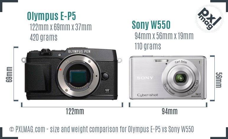Olympus E-P5 vs Sony W550 size comparison Olympus E-P5 vs Sony W550 size comparison