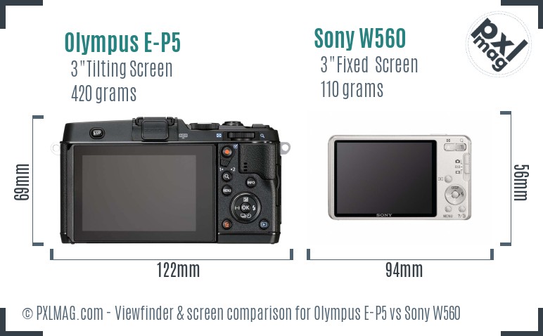Olympus E-P5 vs Sony W560 Screen and Viewfinder comparison