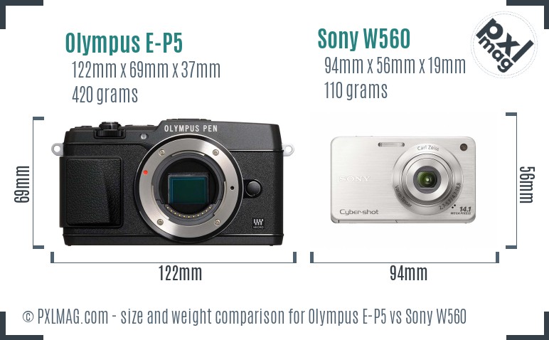 Olympus E-P5 vs Sony W560 size comparison