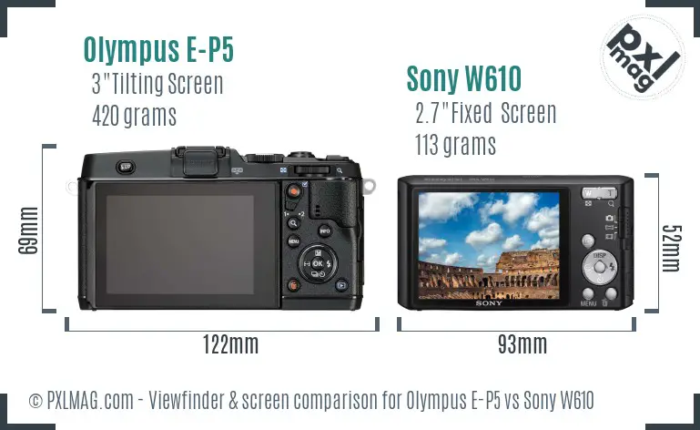 Olympus E-P5 vs Sony W610 Screen and Viewfinder comparison