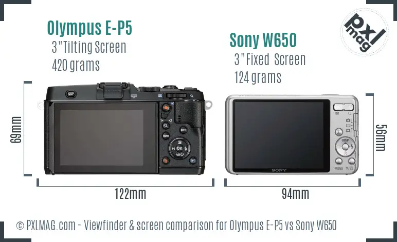 Olympus E-P5 vs Sony W650 Screen and Viewfinder comparison