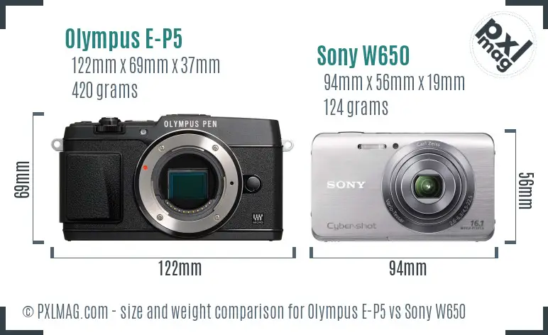 Olympus E-P5 vs Sony W650 size comparison