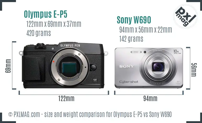 Olympus E-P5 vs Sony W690 size comparison