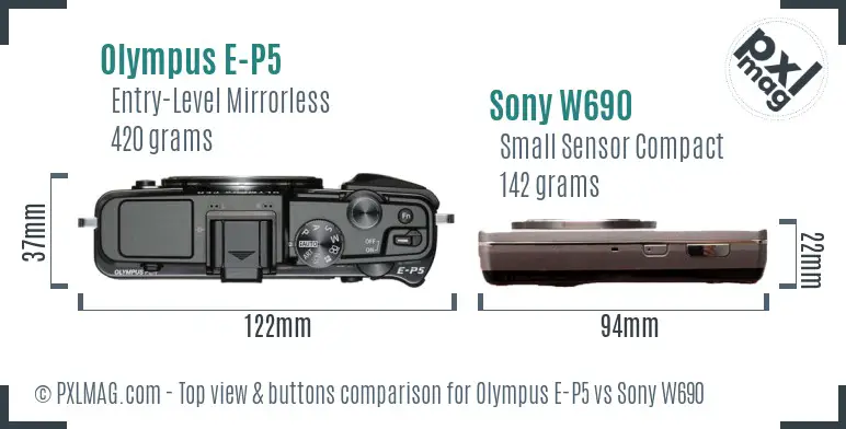 Olympus E-P5 vs Sony W690 top view buttons comparison