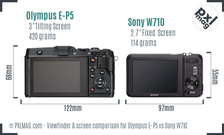 Olympus E-P5 vs Sony W710 Screen and Viewfinder comparison