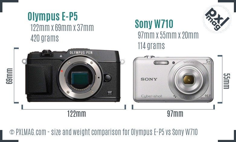 Olympus E-P5 vs Sony W710 size comparison