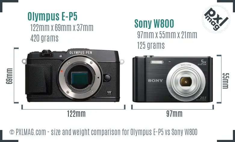 Olympus E-P5 vs Sony W800 size comparison