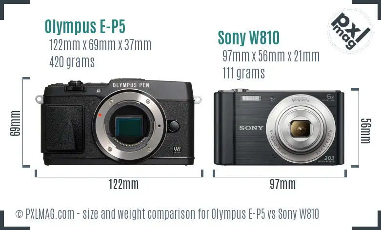 Olympus E-P5 vs Sony W810 size comparison Olympus E-P5 vs Sony W810 size comparison